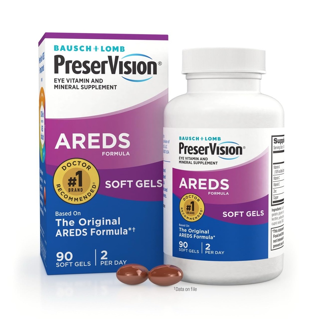 PreserVision AREDS očné vitamíny, multivitamín s meďou, vitamín A, C a E, zinkové doplnky, 90 softgelov