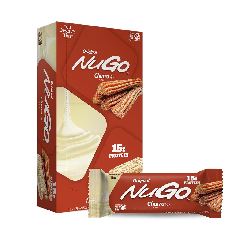 NuGo Protein Bar, Churro, 11g Protein, Gluten Free, 15 Počet