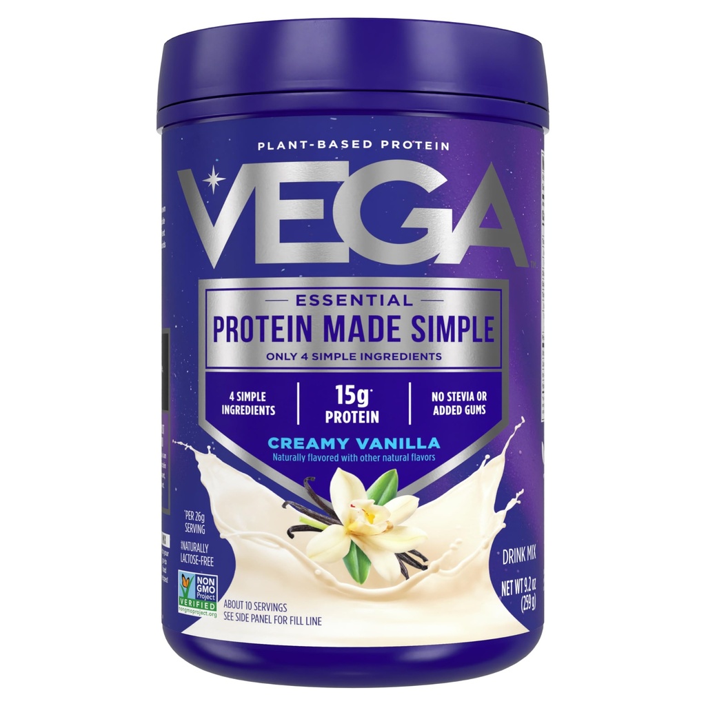 Vega Protein Made Simple Protein Powder, Vanilla - Stevia Free, Vegan, Plant Based, Zdravé, Gluten Free, Pea Protein for Women and Men, 9.2 oz (Packaging May Vary)