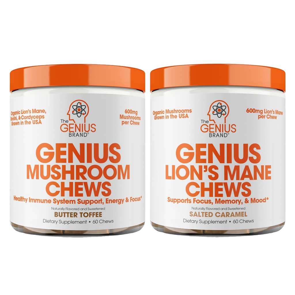 Genius Mushroom - Plant-Based Supplement for Immune, Focus & Energy Support + Genius Lion's Mane Soft Chews Supplement