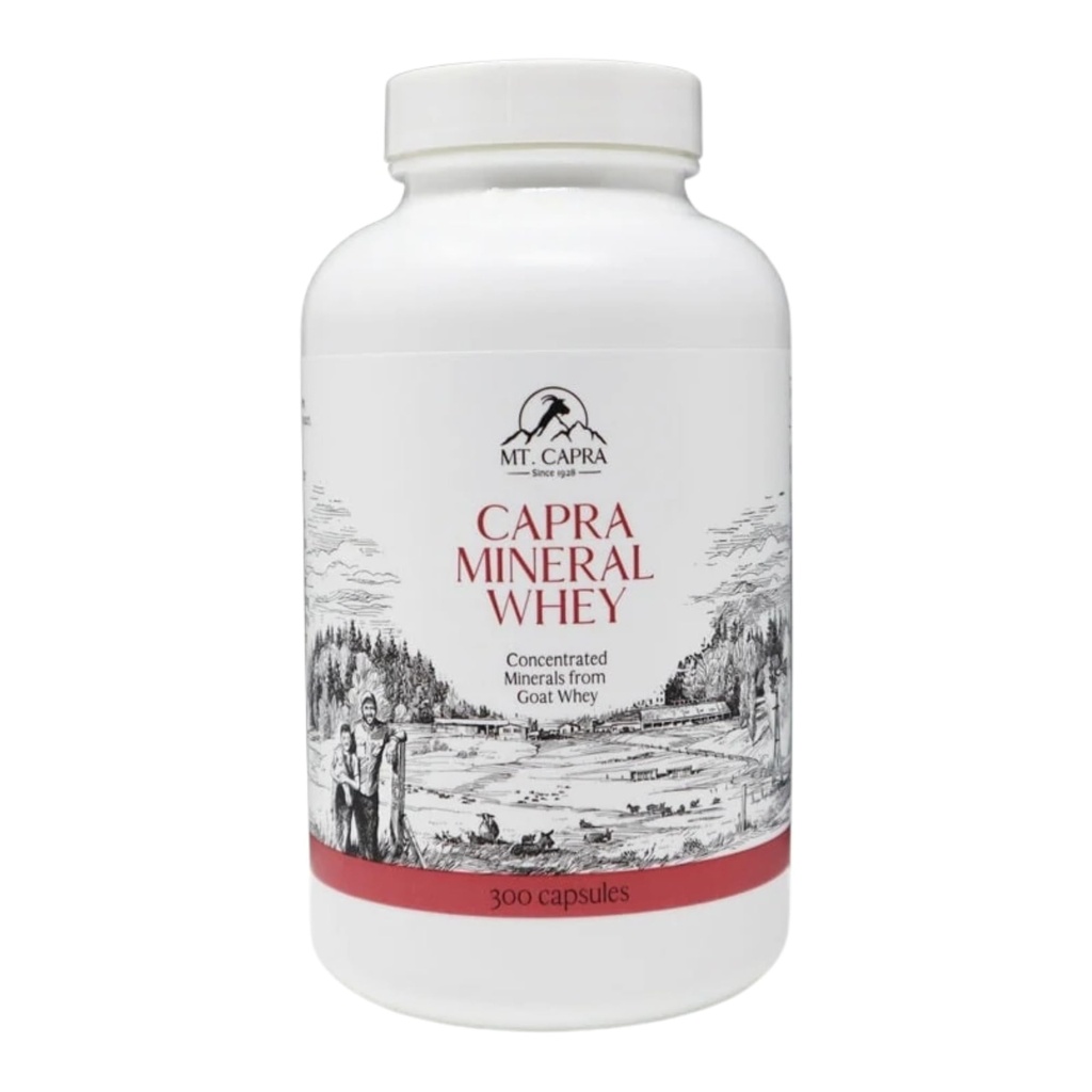 Mt. Capra Mineral Whey | A Whole Food, Bio-Available Mineral/Electrolyte Supplement from Goat Milk Whey, Rich in Potassium, Alkalizing | 60 Servings - 300 Capsules
