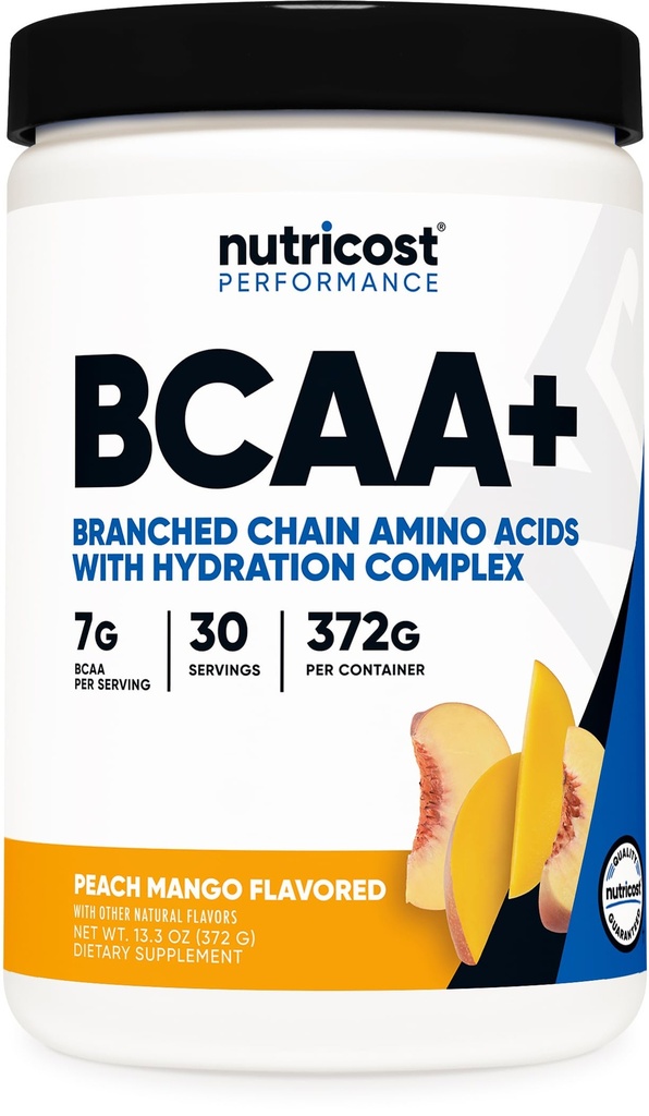 Nutricost BCAA + hydratačný prášok (Peach Mango) 30 Servisné služby - Aminokyseliny s rozvetveným reťazcom s hydratačným komplexom - bez lepidla, bez GMO