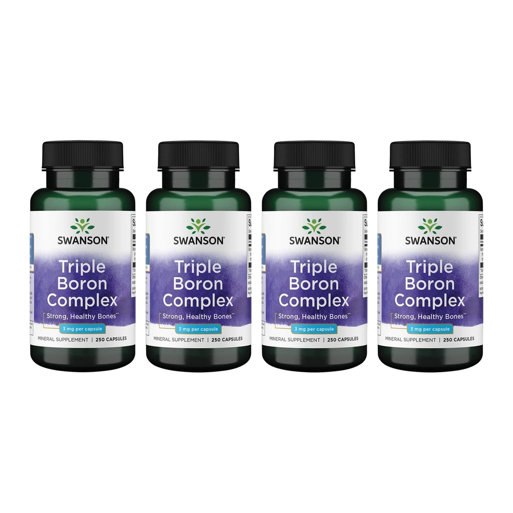 Swanson Triple Boron Complex Bone and Joint Health Mineral Supplement for Adults Over 50 Seeking Optimal Absorption - Citrate, Aspartate, Glycinate (250 Capsules, 4 Pack)