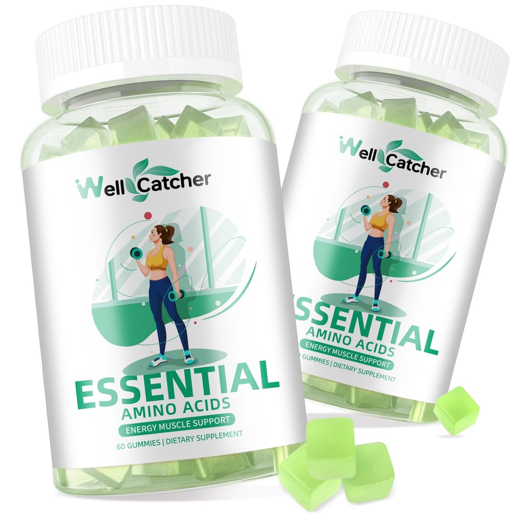 EAA Gummies Essential Amino Acides - 60 dní Napájanie všetkých 9 Essential Aminos and All Branched-Chain Aminos (BCAA) Sugar Free with Muscle Recovery Energy Support Non GMO Green Apple Flavor