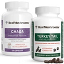 Real Huby Chaga for Humans (120ct) & Turkey chvost pre Domáce zvieratá (90ct) - Bundle pre trávne zdravie a imunitu - Vegan, Non-GMO, Grain-free, Gluten-free Mushrom Extract Kapsule