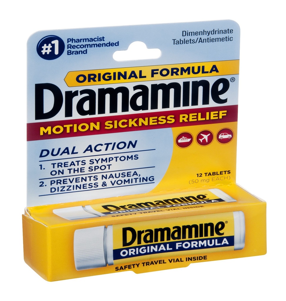 Dramamine Motion Sickness Relief, Original Formula, Tablets 12 ea (Pack of 12)