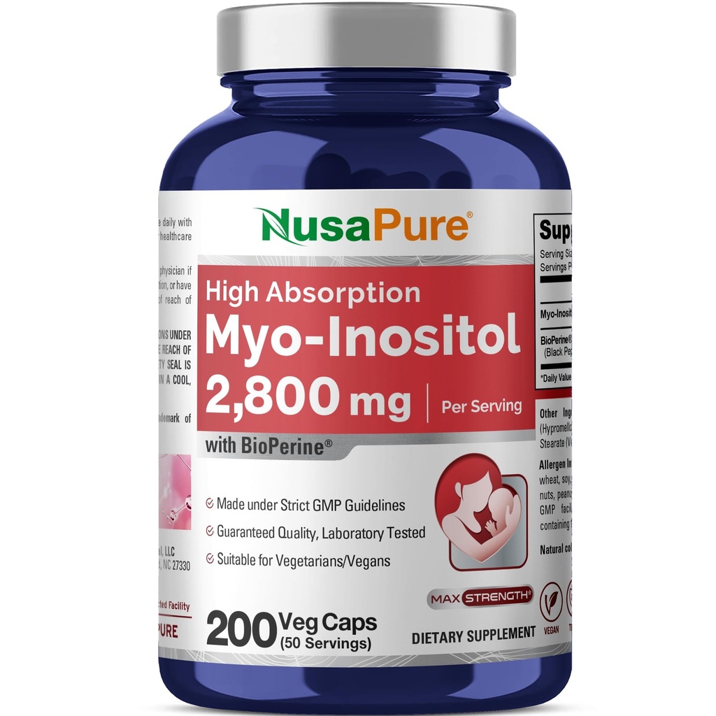 NusaPure Myo-Inositol 2800mg, 200 Kapsule, Extra sila Supplement, non-GMO