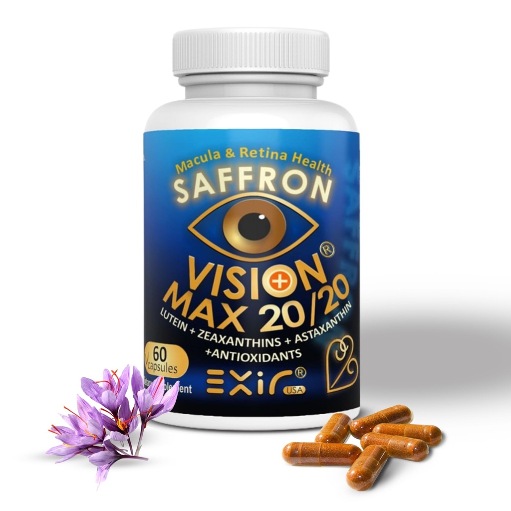 EXIR Očné vitamíny Luteín, Saffron Astaxantín, Zeaxantín, Hroznové semeno, Turmérske doplnky pre plaváky, kmeň, tlak, nočné videnie, VM20-60 kapsuly