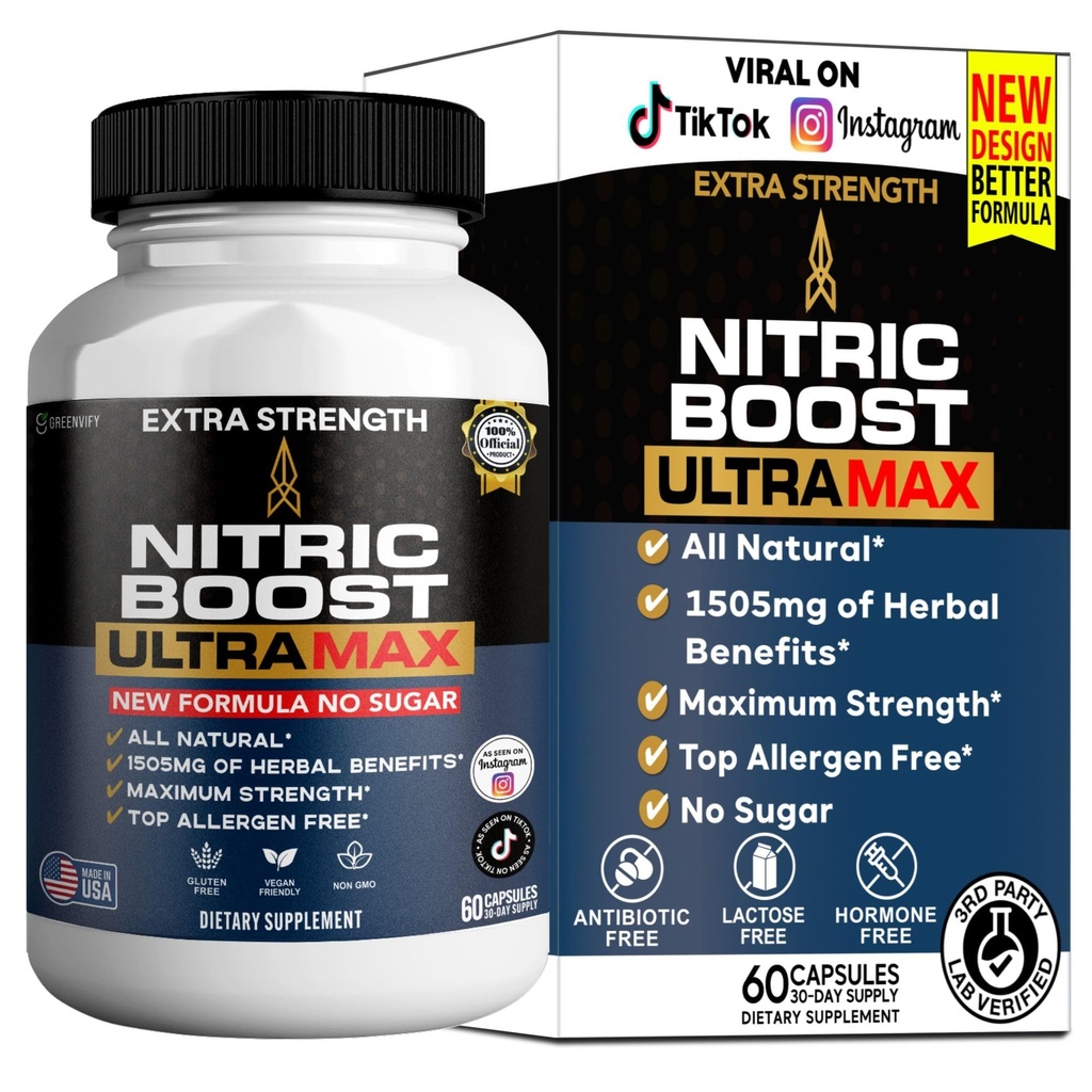 Nitric Boost UltraMax, Extra Strength Maca Root Complex, Herbal Blend, 60 Capsules, Sugar Free (1)