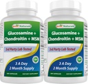 Najlepšie Naturals, Glucosamine Chondroitín a MSM Joint Supplements, 2600 mg per Serving, (180 Počet (Pack of 2))