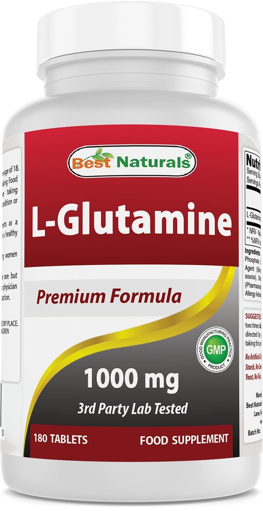 Najlepšie prírodné L-Glutamine 1000mg Palivo pre cvičenie (Non-GMO) Tablety, 180 Počet