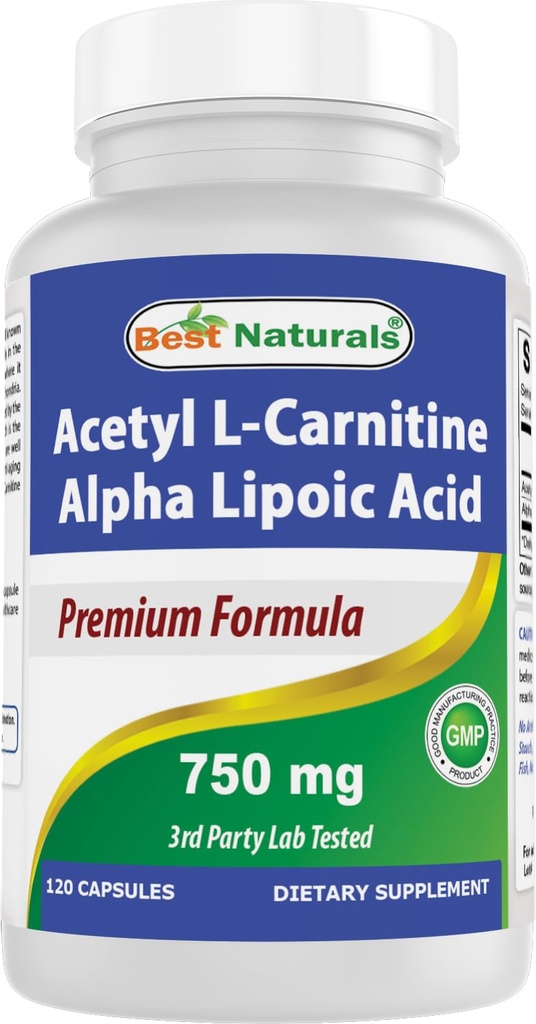Najlepšie prírodné Acetyl L-karnitín a Alpha Kyselina lipoová 750 mg 120 Kapsule