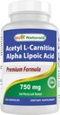 Najlepšie prírodné Acetyl L-karnitín a Alpha Kyselina lipoová 750 mg 120 Kapsule