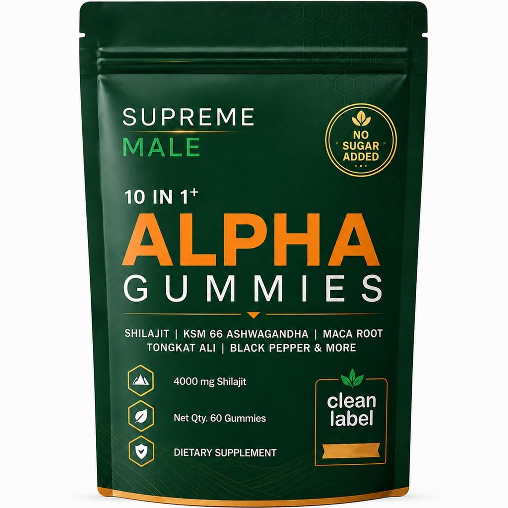 Lence Supreme Male 10 in 1 Alpha Gummies, 60 Gummies | with Ashwagandha Extract, Tongkat Ali, Shilajit, Maca Root – Natural Energy, Stamina & Male Performance Support
