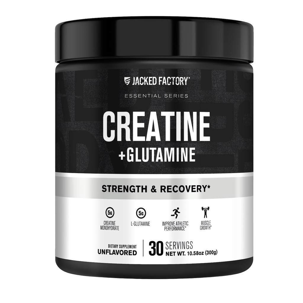 Jacked Factory Creatin + glutamín - Kreatín Doplnok s L-Glutamine pre svalové zotavenie, rast svalov, zvýšená sila, Zvýšený energetický výstup, a zdravie Gut - 30 Slúži, neochutené