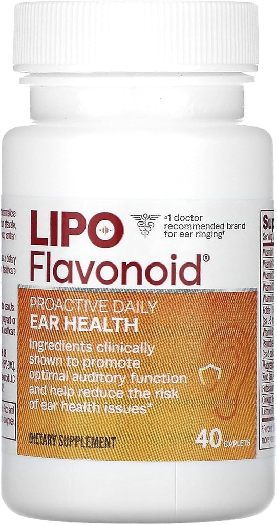 Proactive Daily Ear Health Supplement by Lipo-Flavonoid, podporuje dlhodobé a podporuje optimálne sluchové funkcie a kognitívne zdravie, 40 Caplets