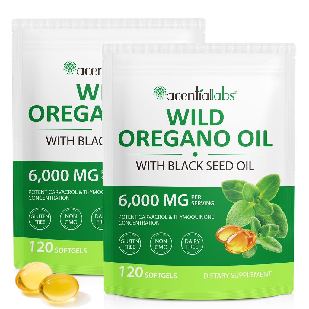 Oil of Oregano with Black Seed Oil, (2PACK) Oil of Oregano Capsules Organic 2 in 1 6000mg, Natural Defense Supplement, Non-GMO, Easy to Swallow -120 Count
