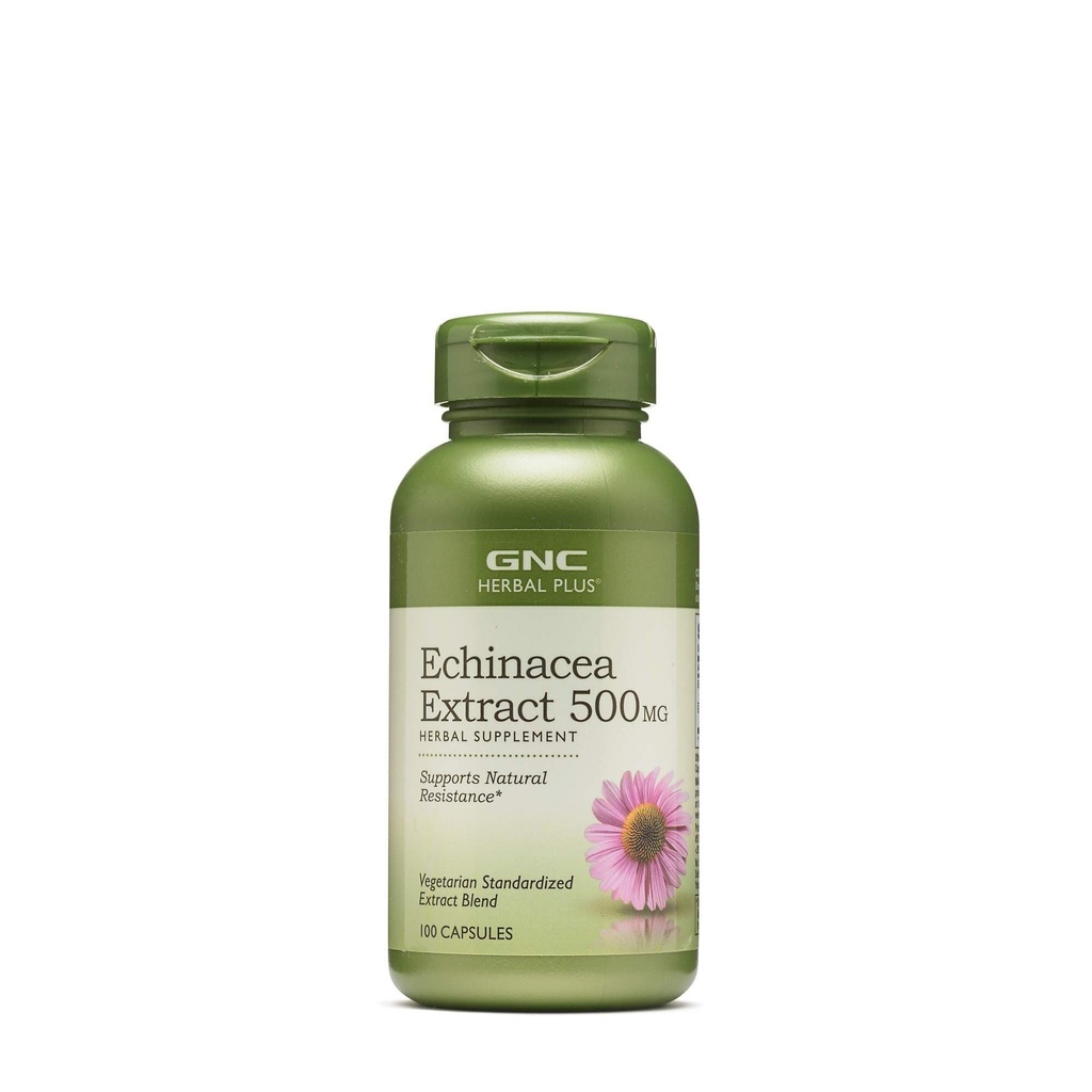 GNC bylinné Plus Echinacea Extract 500mg doplnok, Vegetarián, podporuje prírodný odpor, 100 slúži