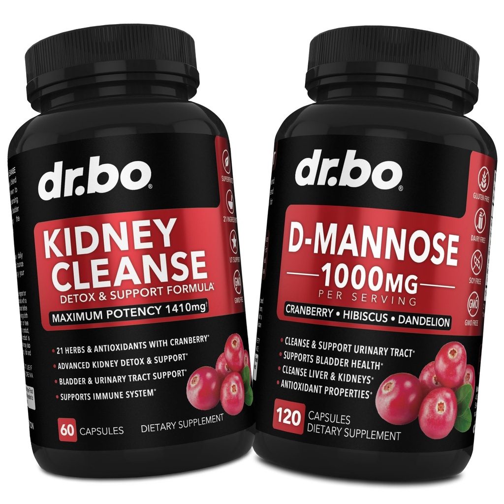 Cleanse & D Mannose Supplements - Obličky Detox Suplement Suplement, D- Mannose 500mg 1000mg Kapsule - DMannose & Natural Cranberry na podporu obličiek, močového mechúra a močových ciest zdravotné doplnky