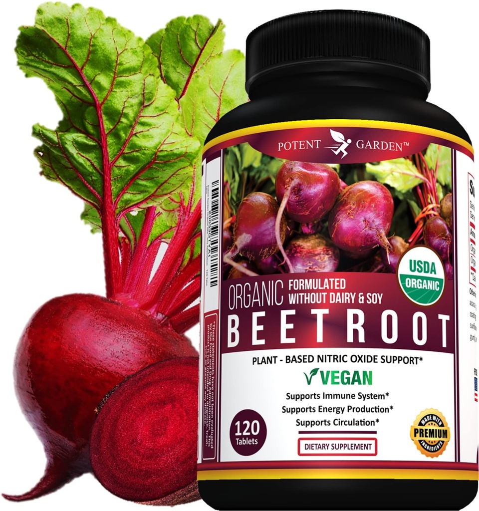 Silná záhrada Organic Beet Root 1350 mg s čiernym korením 120 Vegan Tablets
