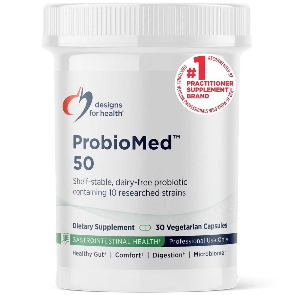 Designs for Health ProbioMed 50 - Probiotiká pre tráviace zdravie - 10 kmeňov s Lactobacillus acidophilus Probiotic + Lactobacillus rhamnosus - Gut Health + Immune Suplement (30 Caps)
