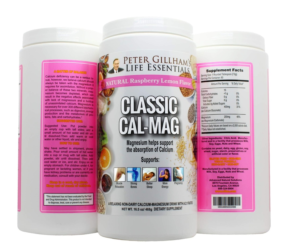 Classic Cal-Mag Powder Malinová citrónová, Originál 2:1 Formula, 16.5oz(60 Slúži) Spánok &Stress Pomoc, pre svalovú relaxáciu, Noha Cramps, kosti a zuby. Vyrobené v USA