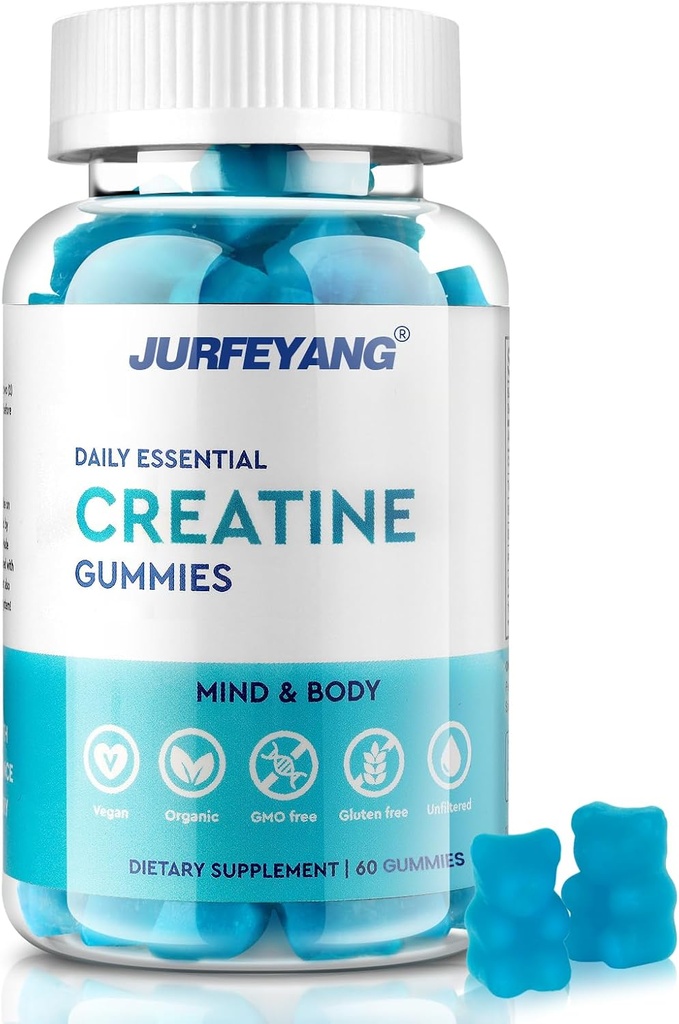 NutraBits Kreatínmonohydrát Gummies, 5g Kreatínmonohydrát na podanie - bez cukru alebo umelých farieb, Vegan & Halal - čučoriedková príchuť - 60 Gummies