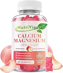 Vápnikové guličky 600 mg s vitamínom D3, kalcium Magnézium zinok Gumies pre podporu kostí a imunitného systému, kalcium doplnok pre ženy a mužov, bez cukru, Vegan, Peach Flavor, 60 Počet