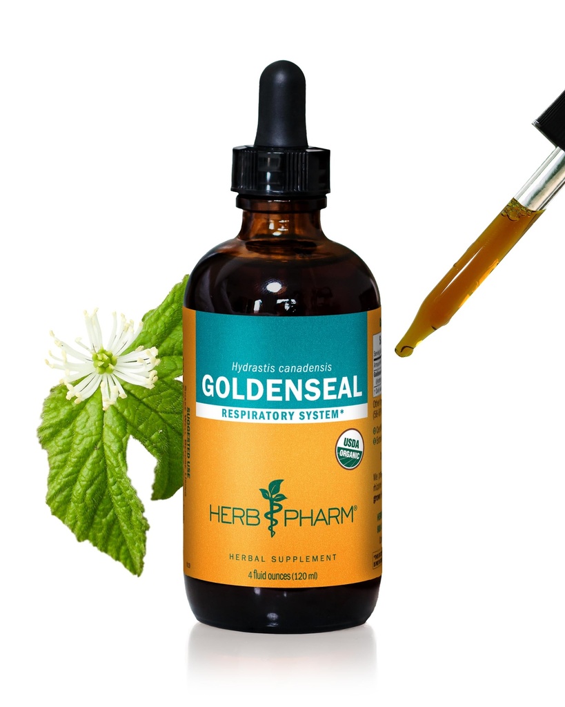 Herb Pharm Certified Organic Goldenseal Liquid Extract for Respiration System Support - 4 Ounce
