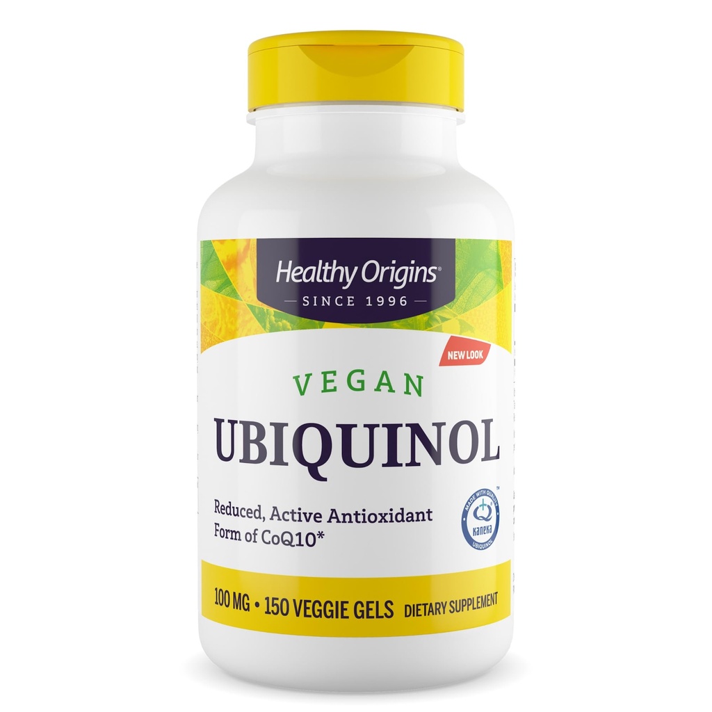 Zdravý pôvod Vegan Ubichinol (Active Form of CoQ10), 100 mg - Kaneka Ubichinol Doplnky pre zdravie srdca a antioxidant - Gluten-free & non-GMO Supplement - 150 Veggie Gels