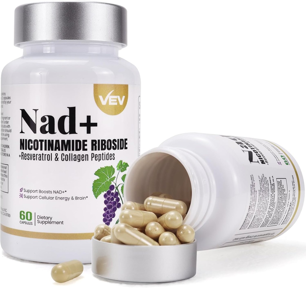 VEV NAD Supplement Kapsule - Nikotínamid Riboside, Multi- Collagen, CoQ10 - NAD Supplement for Skin - 60 Kapsule*2