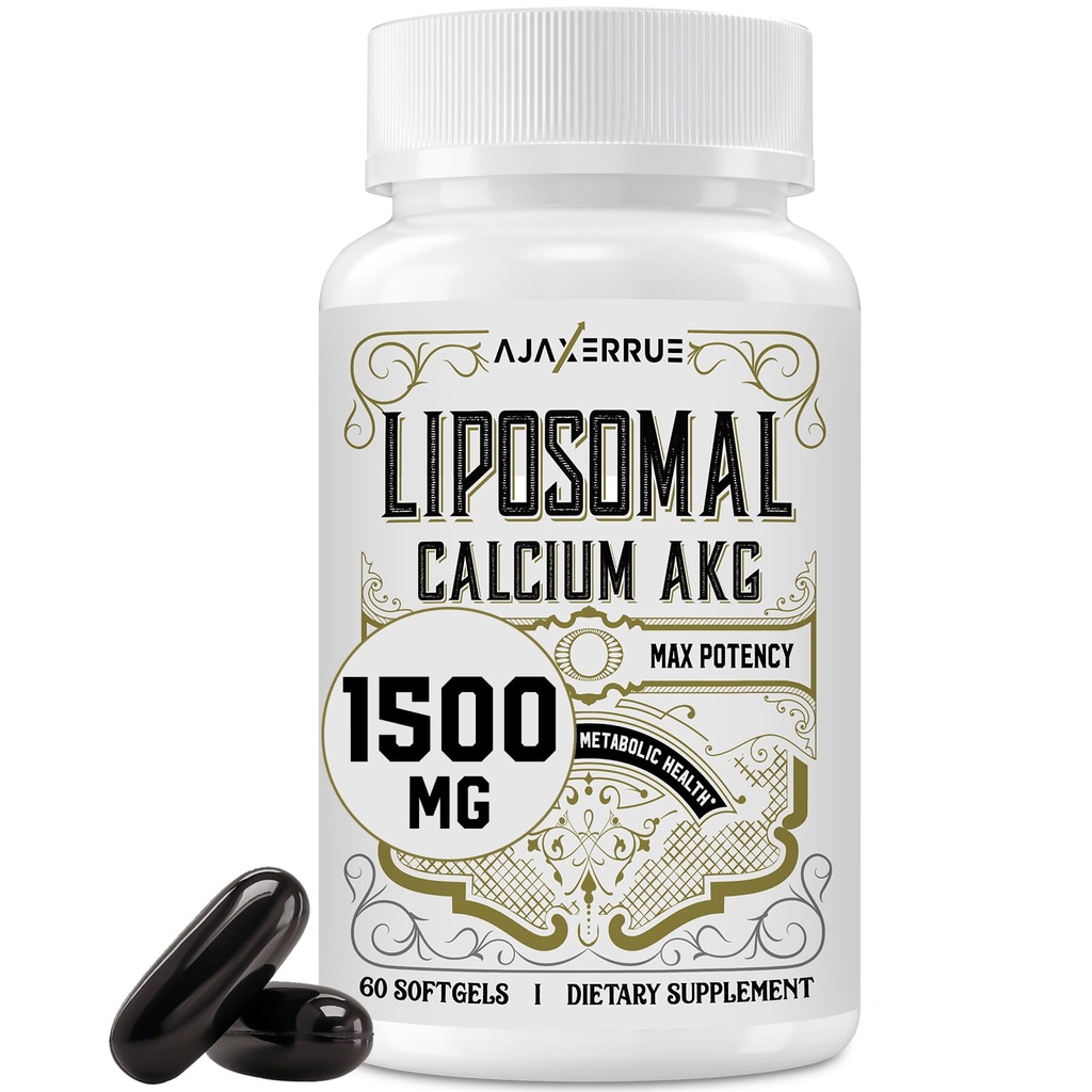 Lipozomálne kalcium AKG doplnok 1500 MG (kyselina Alpha-Ketoglutarová), vysoká absorpcia, účinnejšia ako AAKG, Ca AKG pre dlhovekosť, Vek obrany, Bunkulárna energia, Metabolická funkcia, 60 Softgels