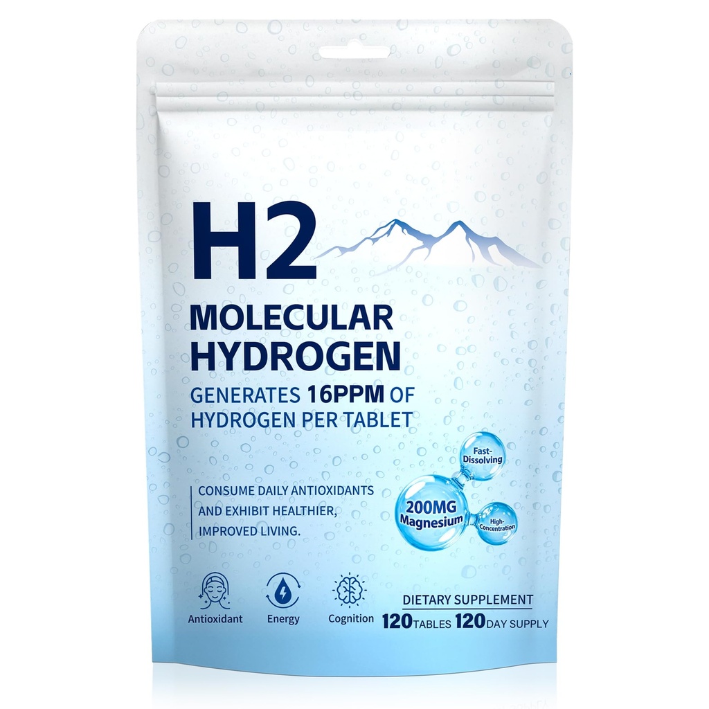 Hydrogen Tablets for Drinking Water, 16PPM Hydrogen Water Tablets, H2 Molecular Hydrogen Antioxidant-Rich, Supports Brain Energy & Health, Mineral Supplements for Focus , Energy Boost, 120 Tablets