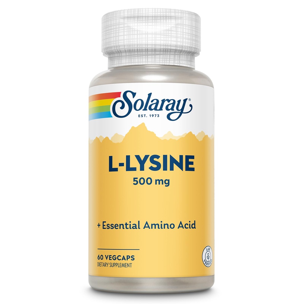 SOLARAY L Lysin 500 mg kapsuly - Free-Form Essential Amino Acides Supplement - Výkonná podpora wellness s L-lyzín Amino Acid - Lab Overené, 60-dňová záruka, 60 Servings, 60 VegCaps