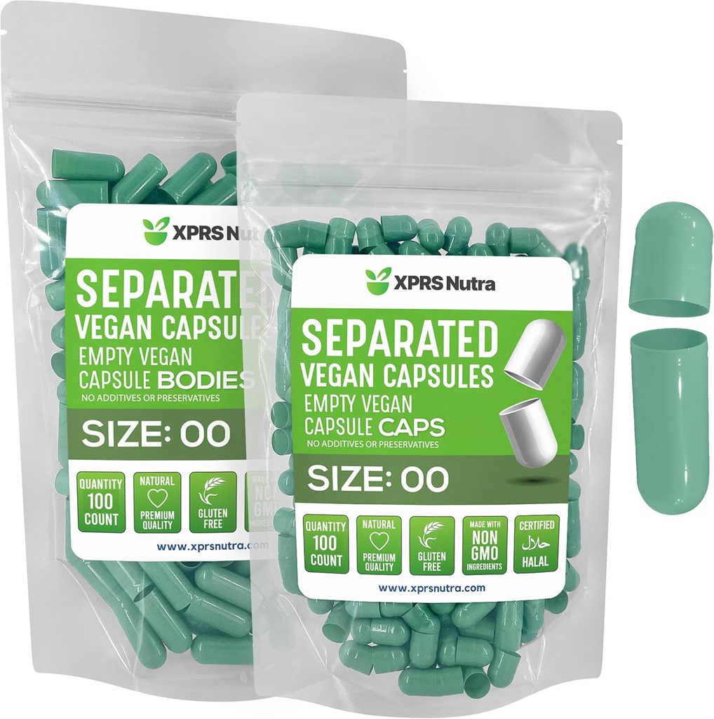 XPRS Nutra Vegan Veľkosť 00 Oddelené kapsule - 100 Gróf Premium Prázdne kapsule Oddelené vo vreckách - 00 Pilulky Prázdne pre DIY Supplement Plnenie (Sage Green)