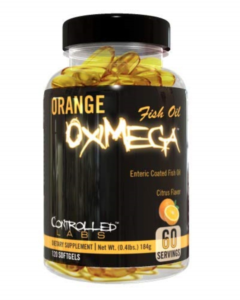 CONTROLLED LABS Orange Oximega Fish Oil Supplement 120 Softgels, EPA and DHA, 2000mg Omega- 3 Mastné kyseliny, Citrus-Flavor, Burpless Softgels
