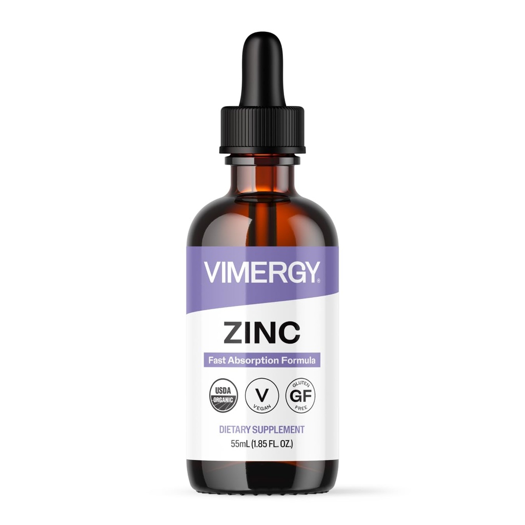 Vimergy Organic Zinok Doplnky pre ženy a mužov (7,5 mg tekutý zinok na obsluhu) Rýchla aborbing imunitná podpora, podporuje zdravé kosti a kožu, USDA Certified Organic, Vegan, Až 27 Servings (55 ml)