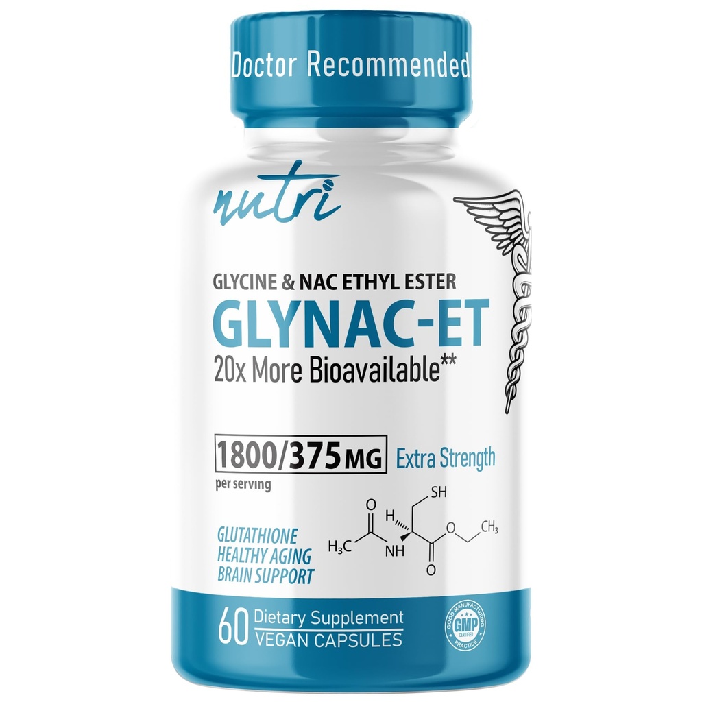 Nutri NAC Etyl Ester + Glycín - extra sila 375 mg - NACET so selénom - 80% Biodostupnosť - N-acetylcysteín - Anti Aging Supplement, Boost Glutatión - 60 kapsúl - 3. strana Testovaná