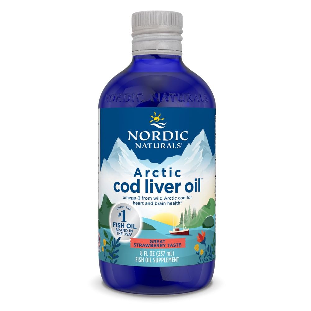 Nordic Naturals Arctic Cod Liver Oil, Strawberry - 8 oz - 1060 mg Total Omega-3s with EPA & DHA - Heart & Brain Health, Healthy Imunity, Celková Wellness - Non-GMO - 48 Servings