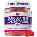 Glukozamín Chondroitín Gummies, Bezcukrový Glukozamín Chondroitín MSM Supplement, Extra sila s Boswellia Turmerica, Hydrolyzovaný kolagén a kyselina hyalurónová, zdravie kostí pre mužov a ženy, 60 Cts