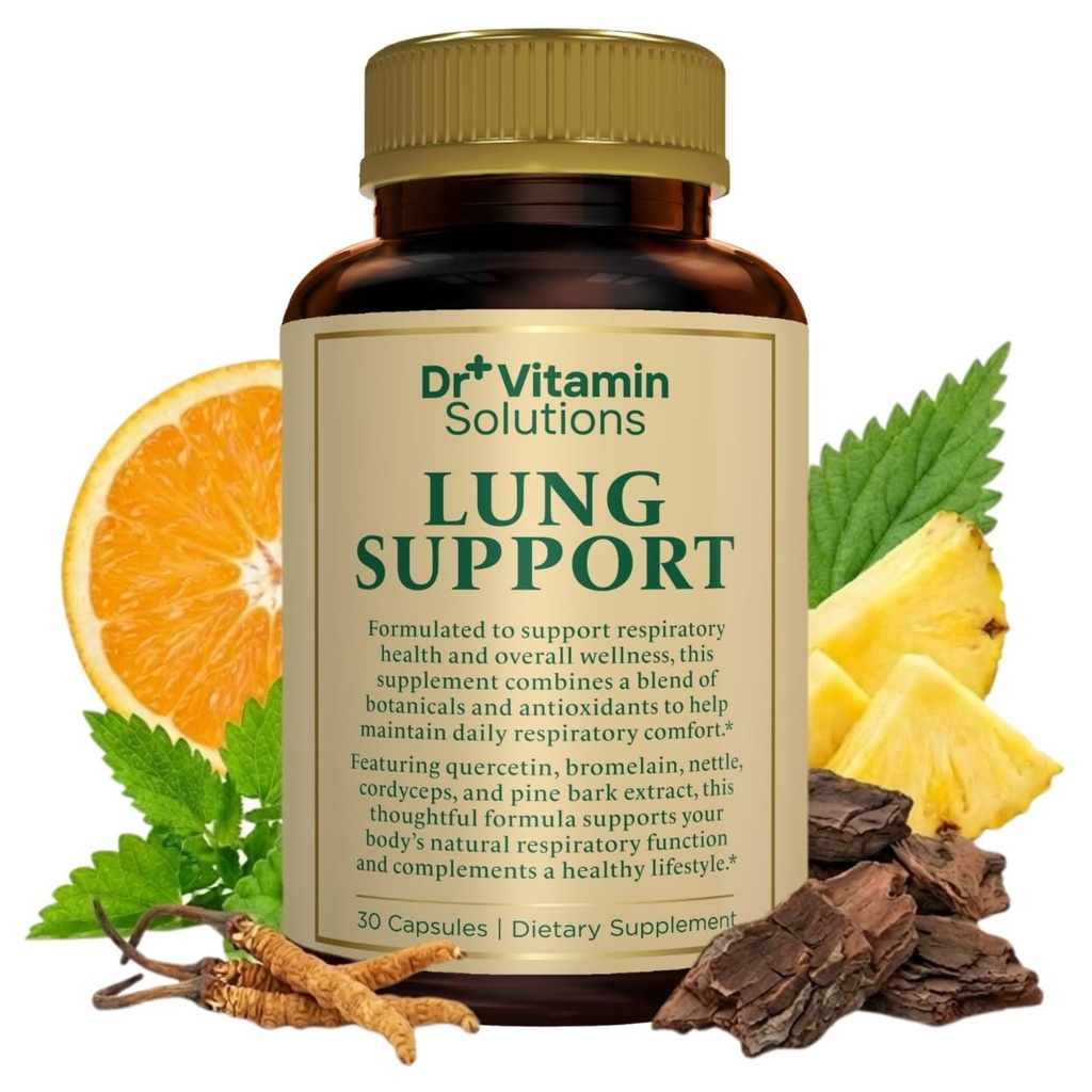 DR VITAMIN RIEŠENIE Lung Detox doplnok pre mužov a ženy - 10-in-1 Blend w/vitamín C & Butterbur Root - podporuje pľúca zdravie a respiračné funkcie - zlepšuje dýchanie, prietok kyslíka - 30 Vegan Caps
