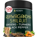 5in1 Ashwagandha Extra sila s Shilajit pre vytrvalosť, Energy & Relaxation Support - Plus ženšen, Turmeric Root & Black Pepper - 120 Počet