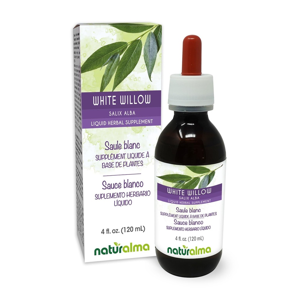Naturalma White Willow (Salix alba) bark Alcohol-Free Tincture - 4 fl oz Liquid Extract in Drops - Herbal Supplement - Vegan