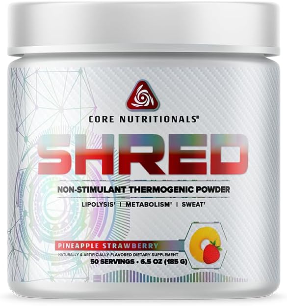 Core Nutritionals Platinum Shred Non-Stimulant, Spaľovanie tukov, Termogénny prášok s 1G Acetyl-L-karnitín 50 Slúži (Pineapple Strawberry)