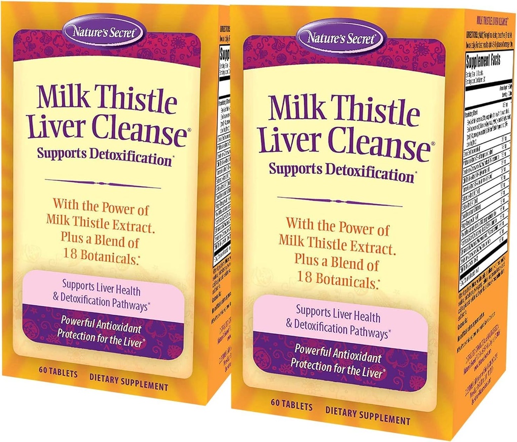 Nature's Secret Milk Thistle Pečeň Čistenie - Podporuje zdravú funkciu pečene a detoxikácie -18 Botanical Blend Turmerica, púpava, Beet, & Artičoky - Prírodný výkonný antioxidant (Stock of 2)