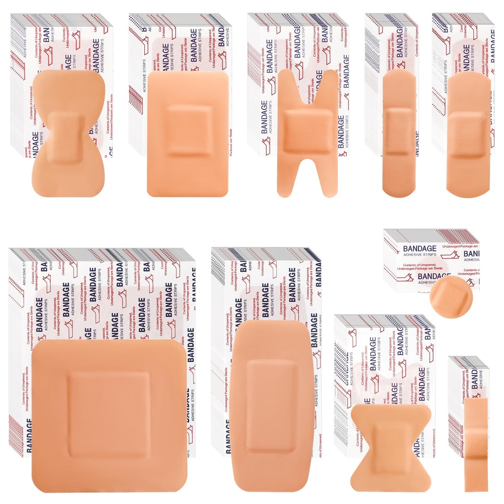 Bandages Variety Pack - 800 Pcs Assorted Bandages Bulk, Large Adhesive Fingertip Bandage, Waterproof Bandage Breathable for First Aid and Protect Wounds (10 Styles) | Waterproof Fingertip Bandage Breathable for First Aid and Protect Wounds (10 Styles)