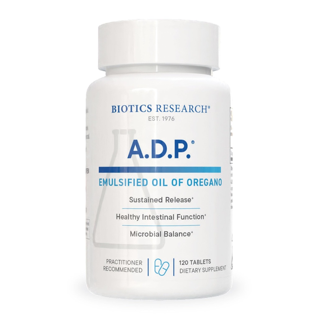 Biotics Research A.D.P. Emulzifikovaný olej Oregano tabliet pre GI zdravie - Trvalé uvoľnenie pre vysokú absorpciu obsahuje Carvatrol, Wild Oregano Oil 50mg/S - Patented Formula - Non GMO