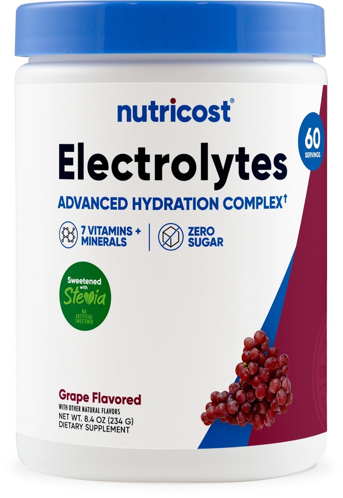 Nutricost Electrolyte Complex prášok (60 porcie, hrozno) - hydratačný doplnok nápoj Mix s vitamínmi a minerálmi