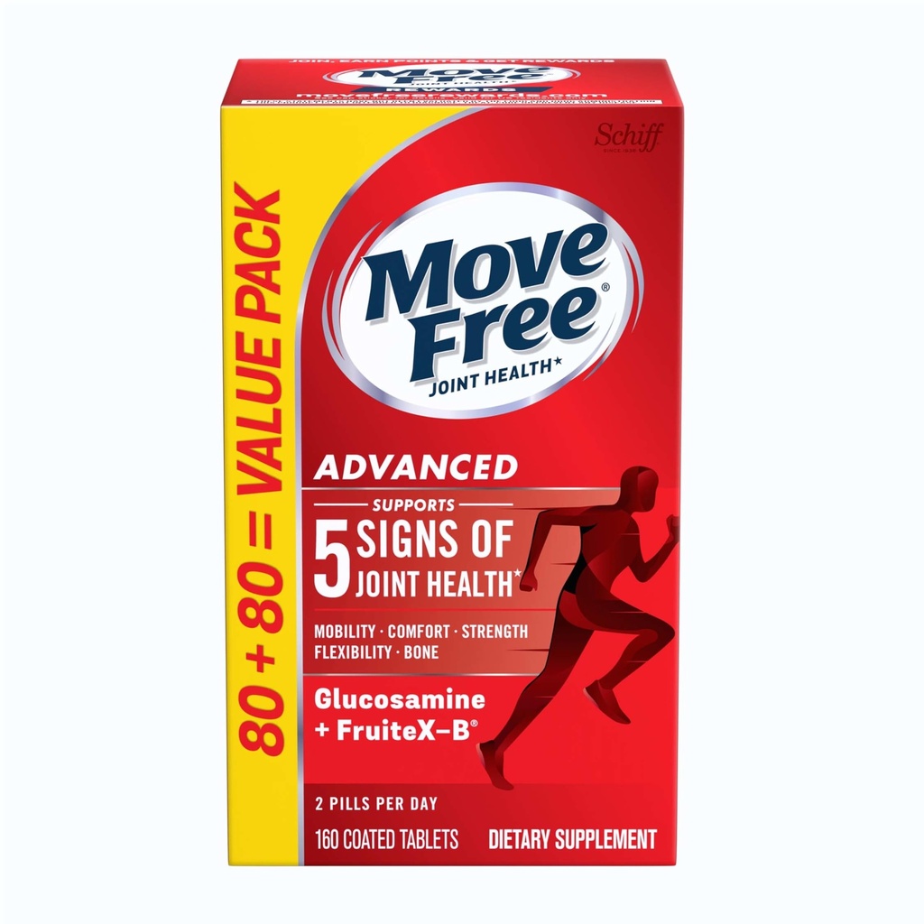 Presuňte Free Advanced Glucosamine Chondroitin + Calcium Fructoborate Joint Suplement Suplement, Podpora Mobility Pohodlie Sila Flexibilita & kosti - 160 Tablety (80 porcií)