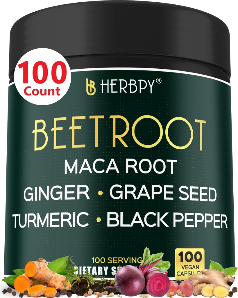 6in1 Cvikla Supplement with Maca Root, Grape Seed, Ginger, Turmerica a Black Pepper for Heart Health & Immune Support - 100 Vegan Kapsule